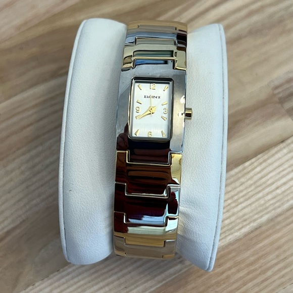 Elgin II Ladies Watch Gold Silver Tone Cuff Bracelet Silver Dial Gorgeous main image 8